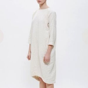 Black Crane Bud Dress In Cream Cotton Linen S